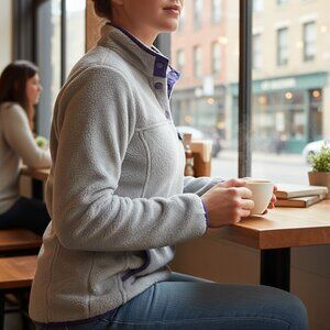 FREE COUNTRY Venture Butter Pile Fleece Pullover Women's Sz M Gray/Purple #245A